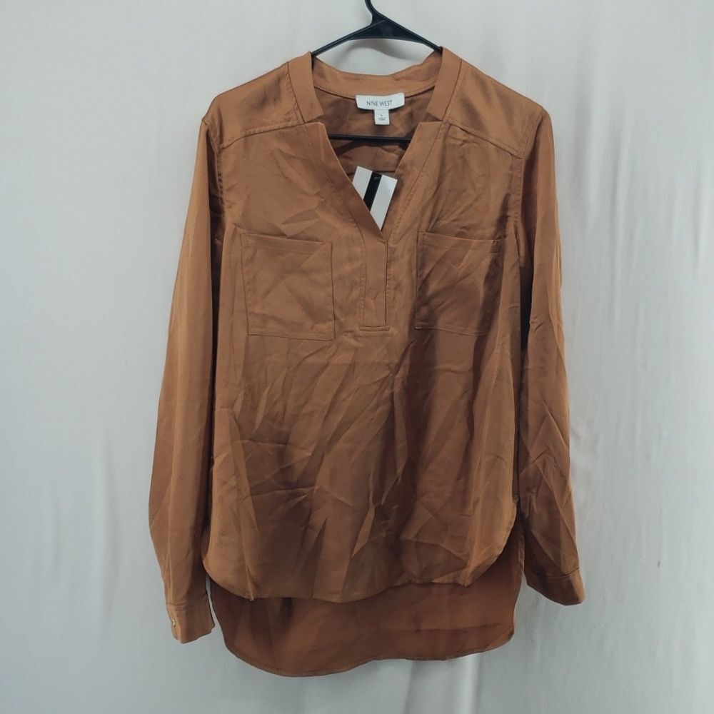 Nine West Coffee Spice Top Size Small Casual Workwear Blouse Neutral (AL)